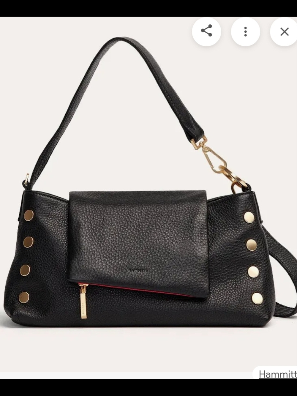 Hammitt Black Pebbled Leather Shoulder Bag with Gold Studs